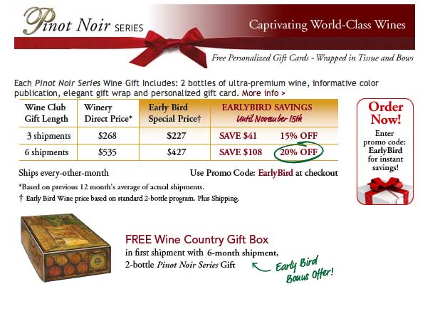 Special Offer Pinot Noir Series Wine Club
