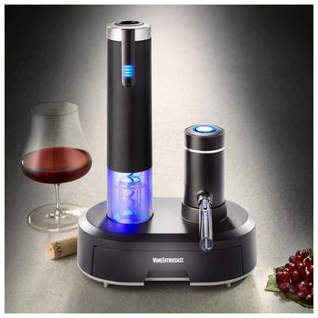Electric Blue Omega All-In-One Automatic Wine Opener/Preserver and Dispenser/Aerator 6-Piece Set