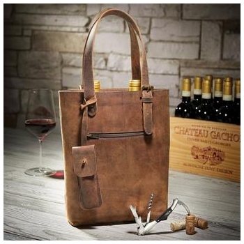 Genuine Buffalo Leather 2-Bottle Wine Tote With WaiterS Corkscrew Np by Wine Enthusiast
