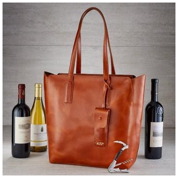 Women's Polished Buffalo Leather 3-Bottle Wine Tote With WaiterS Corkscrew - Personalized by Wine Enthusiast