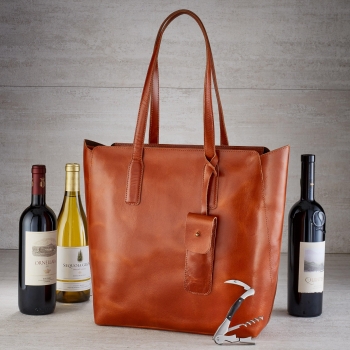 Women's Polished Buffalo Leather 3-Bottle Wine Tote With WaiterS Corkscrew - Not Personalized by Wine Enthusiast