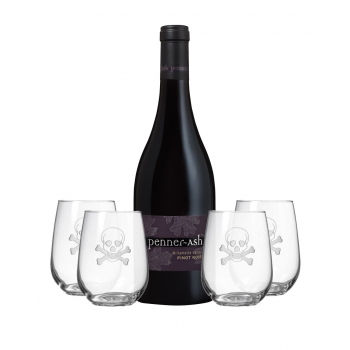 Penner-Ash Wine Cellars Willamette Valley Pinot Noir with Rolf Skull and Cross Bones Stemless Wine Tumblers