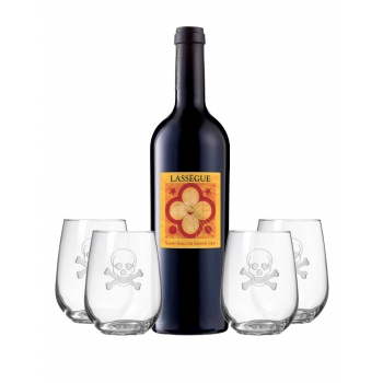 Chateau Lassègue Saint-Émilion Red Blend with Rolf Skull and Cross Bones Stemless Wine Tumblers