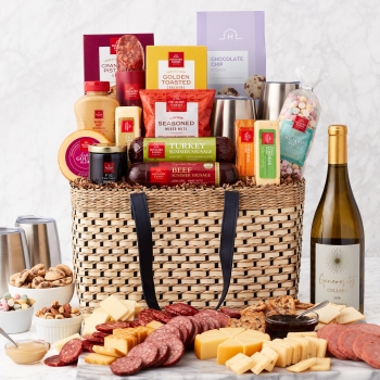 Deluxe Gourmet Picnic Gift Basket with Wine