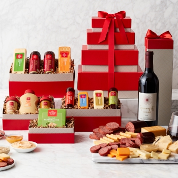 Gourmet Meat & Cheese Gift Tower with Wine