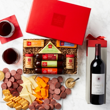 Red Wine Gift Box with Meat & Cheese