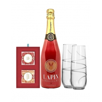 Lapin Rouillé Brut with Set of 2 Rolf Glass Twist Stemless Flutes and Sugarfina The Perfect Match 2 Piece Bento Box