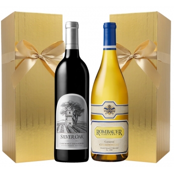 Silver Oak Alexander Valley Cabernet & Rombauer Chardonnay with Gold Gift Boxes