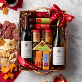 Valentines Day Hearty Bites & Wine Gift Basket